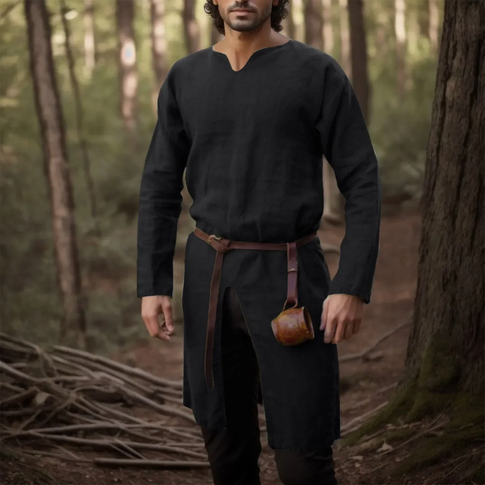 القرون الوسطى عصر النهضة الرجعية الكتان هالوين قميص بلايز تونك الذكور الجلباب الطويل خمر الفايكنج القراصنة تأثيري ازياء