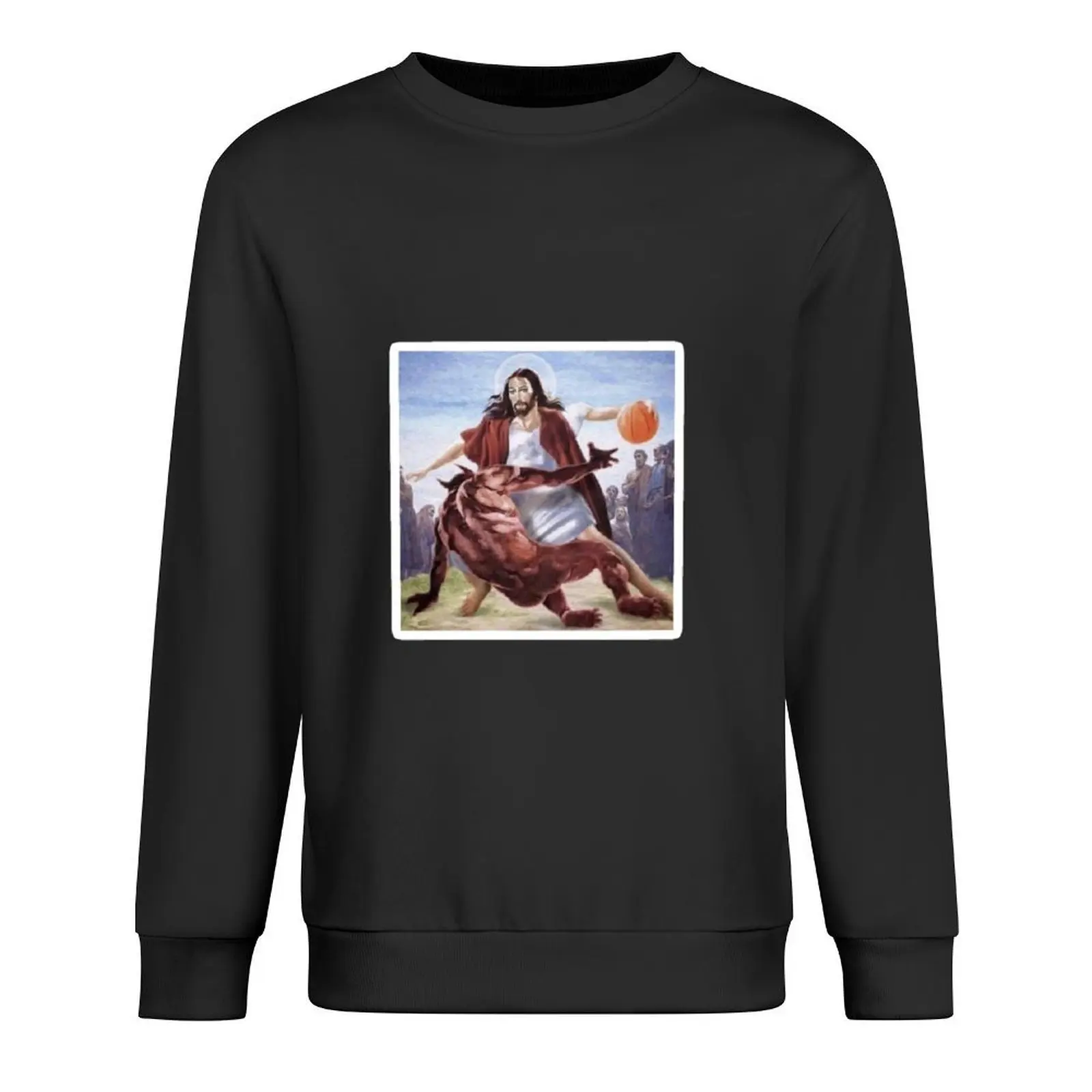 

Jesus Crossing Up Satan Basketball Pullover korean clothes graphic t shirts men autumn clothes men's coat new sweatshirts
