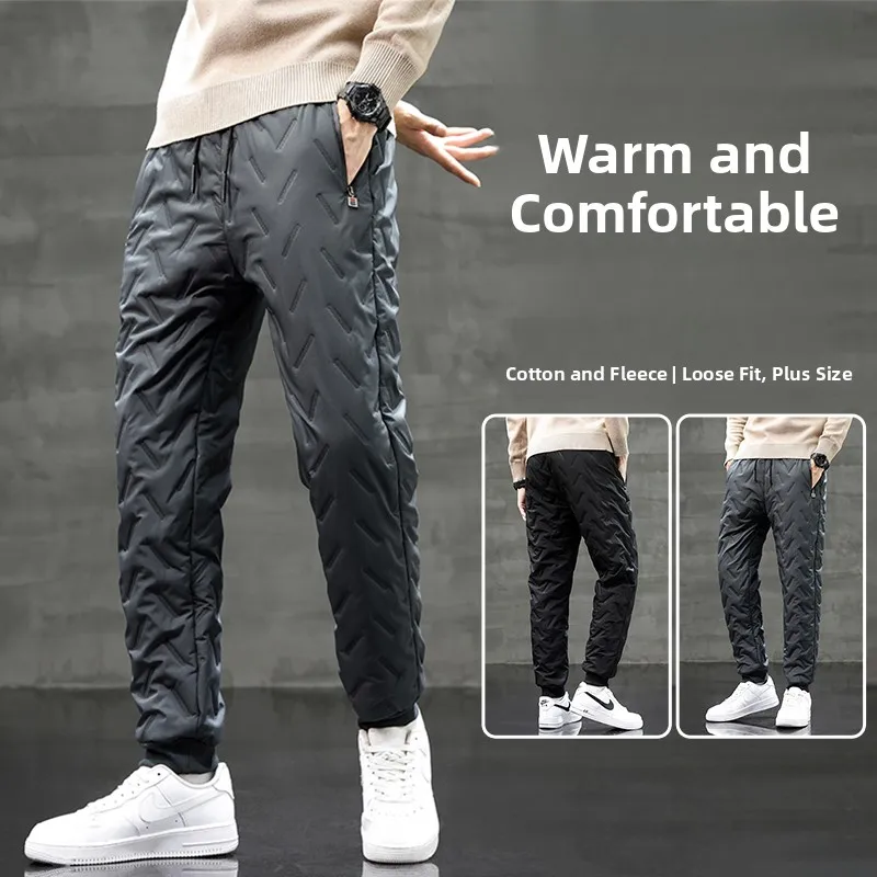 

Thiened Fce Lined Autumn Winter Men's Casual Sports Pants Warm Cotton Trousers plus Size Loose Fit Youth Active Sle