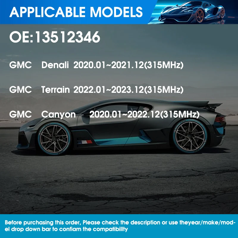 Tire Pressure Monitoring Sensor TPMS 315MHZ 13512346 for GMC Denali 2020 2021 Terrain 2022 2023 Canyon 2020 2021 2022 TPMS