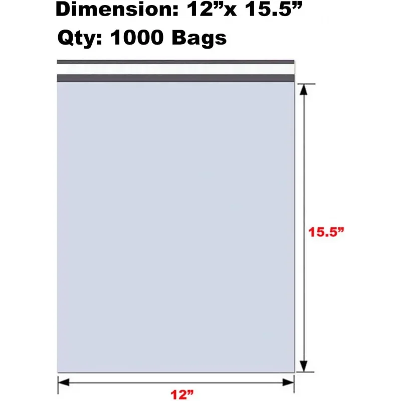 1000-Poly Mailers 12x15.5 Inch Mid Size #5 White Poly Mailing Envelopes Bags, Self Seal Adhesive Waterproof