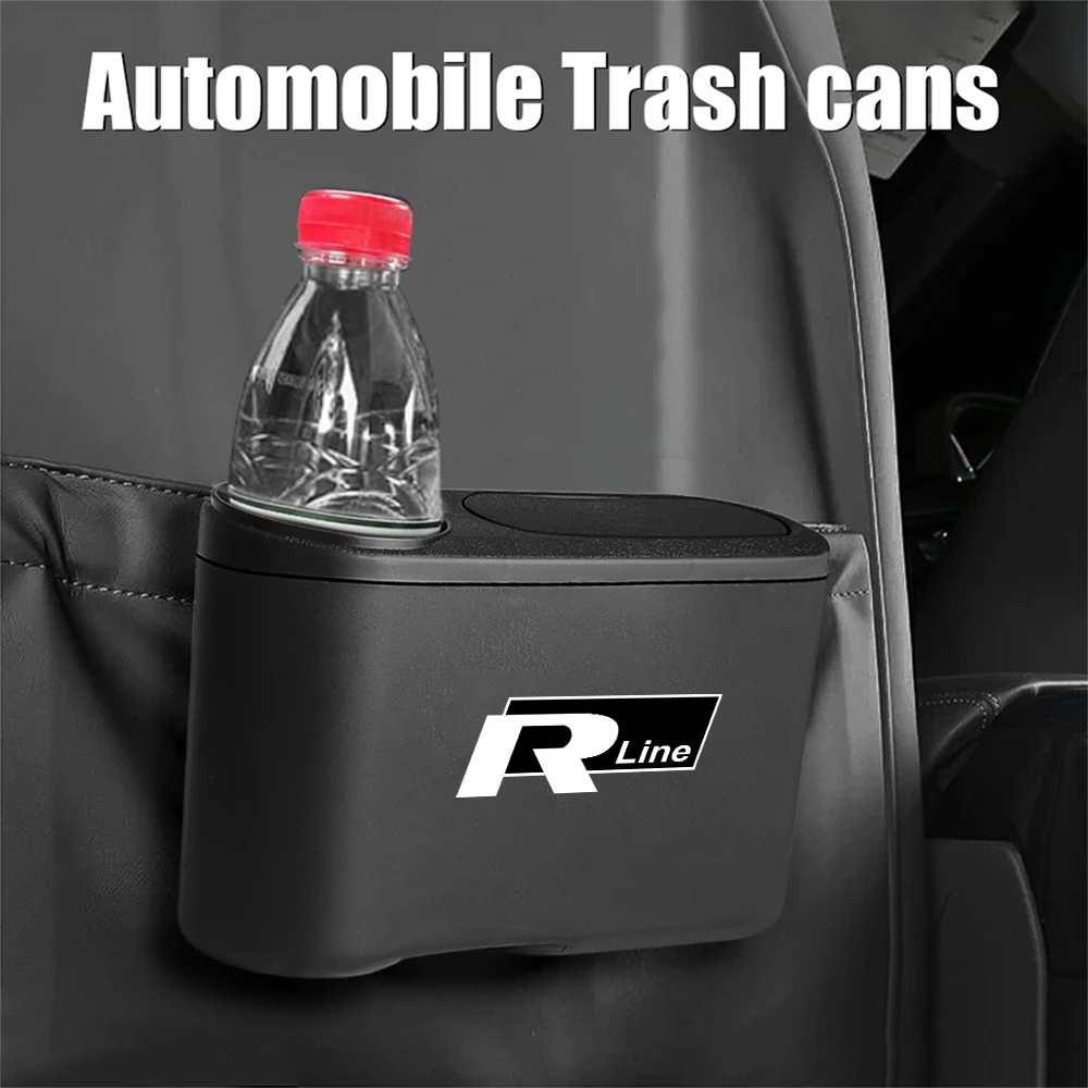 For Volkswagen VW Rline Golf Polo Tiguan GTI ABS Portable Car Storage Box Car Trash Can With Lid Hanging Cup Holder Garbage Bin