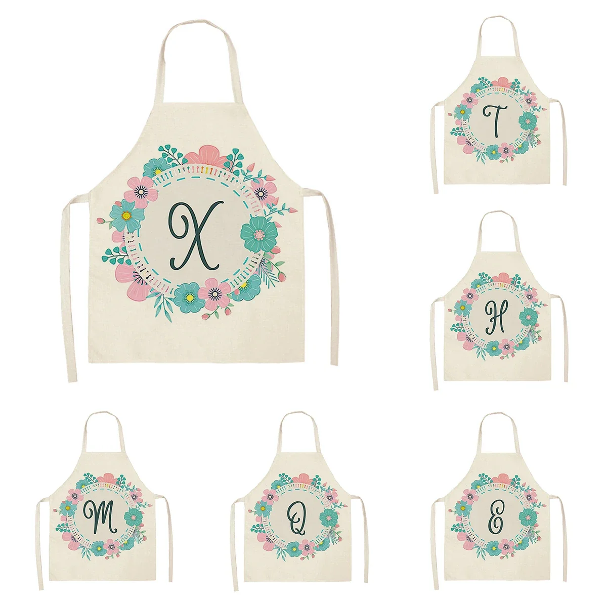 Home wreath Letter Pattern Apron Women Men child Linen Stain Resistant Apron Cooking Household Cleaning Tool Kitchen Utensils