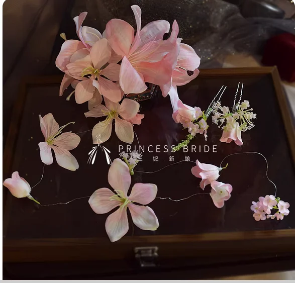 

Свадебный головной убор Mori с цветочным принтом, простой и продвинутый смысл, моделирование, сказочная атмосфера, фото, свадебное платье, аксессуары для волос, новинка