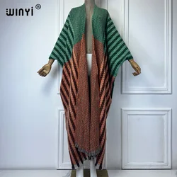 WINYI Winter African Contrast color design coat cardigan abaya dubai luxury outfits for women Open Front Kimono long down poncho