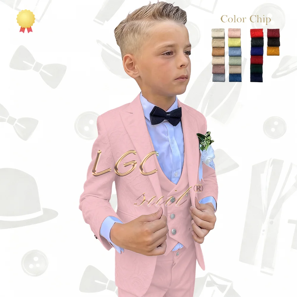

Boys 3 Piece Stylish Jacquard Suit Complete Set Gentleman Formal Outfit for Memorable Occasions