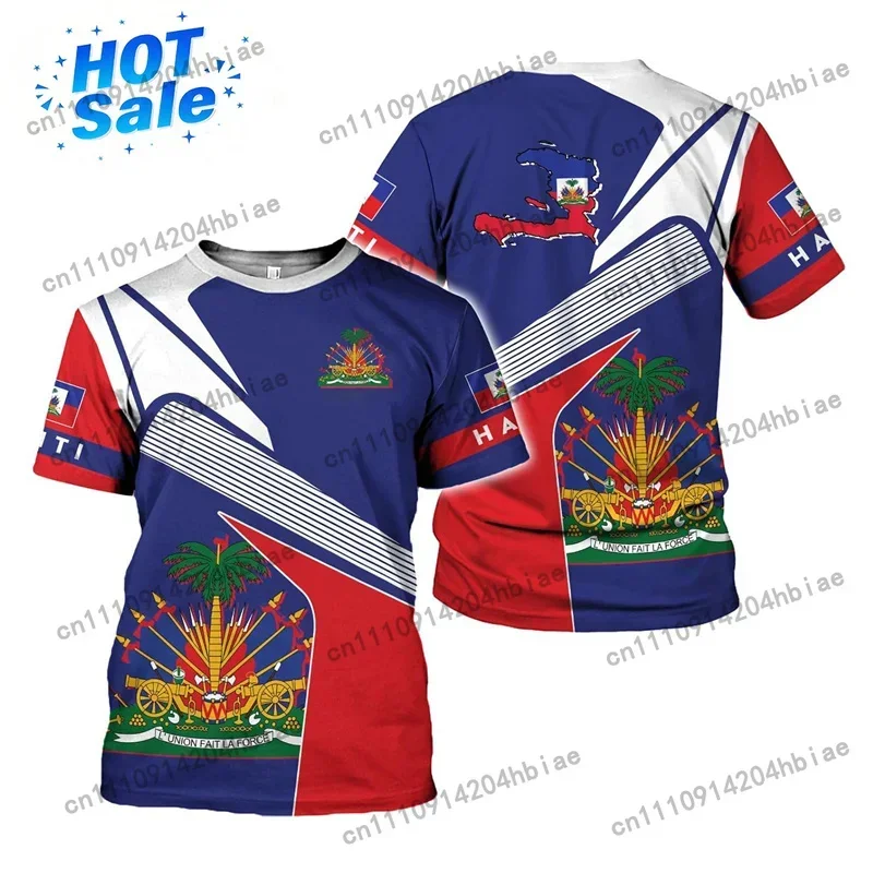 New In Haitian Flag Pattern Men's T-shirt 3D Printed Haiti National Day Short Sleeves Fashion Tops T Shirts Round Neck Tee Shirt