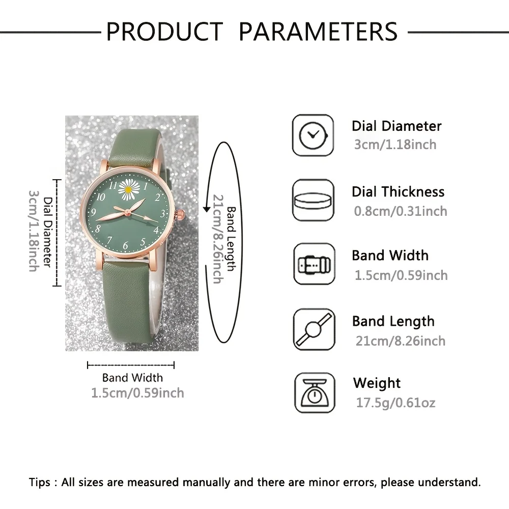 2pcs/1pcs Round Hand Quartz Watch Cute Daisy Charm Electronic Watch Set