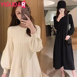 Vintage Knitted Sweater Long Sleeve Maternity Dresses pregnant women clothing Slim Korean Elegant Fall Winter Sweater vestidos