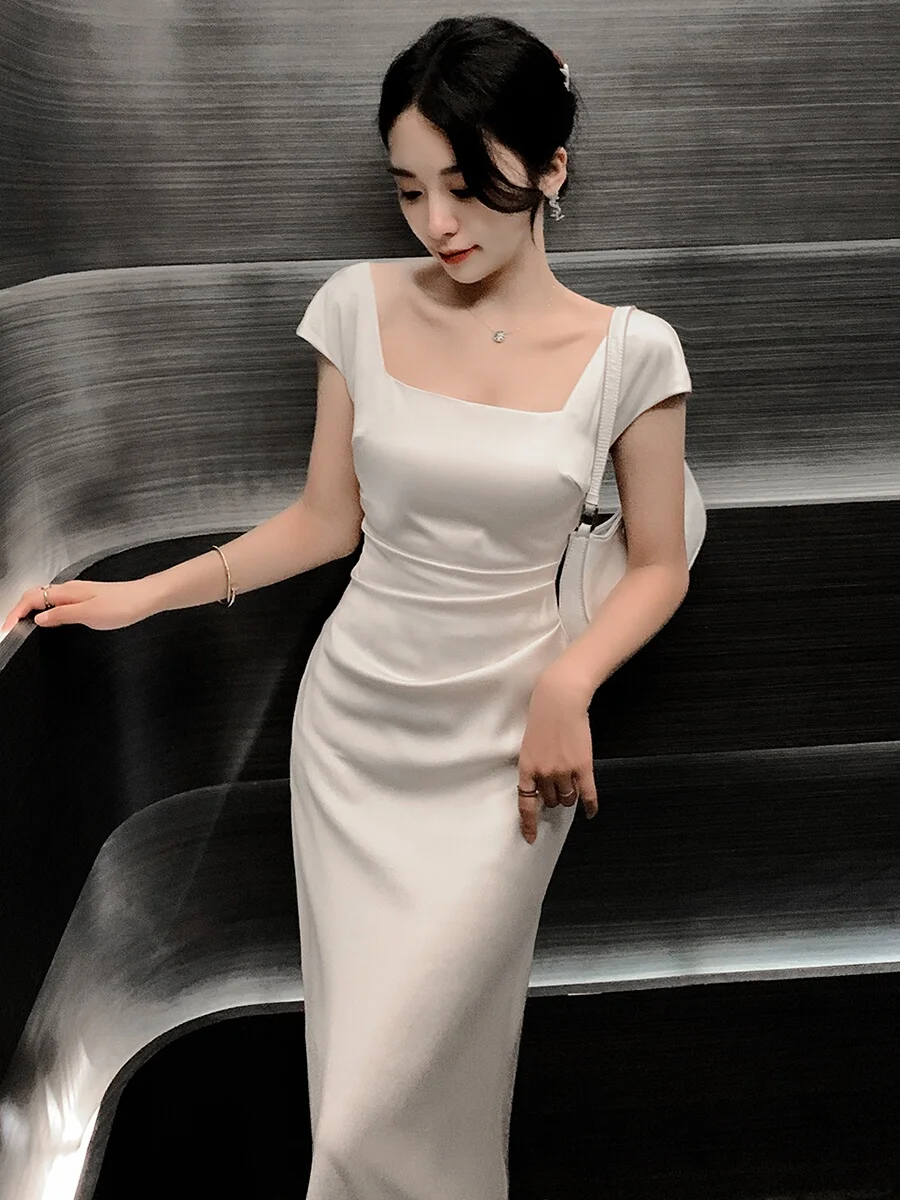 

Элегантное вечернее платье для женщин: роскошное, высококачественное, для банкетов, корейский стиль, короткая юбка, свадебное, с V-образным вырезом, из полиэстера.