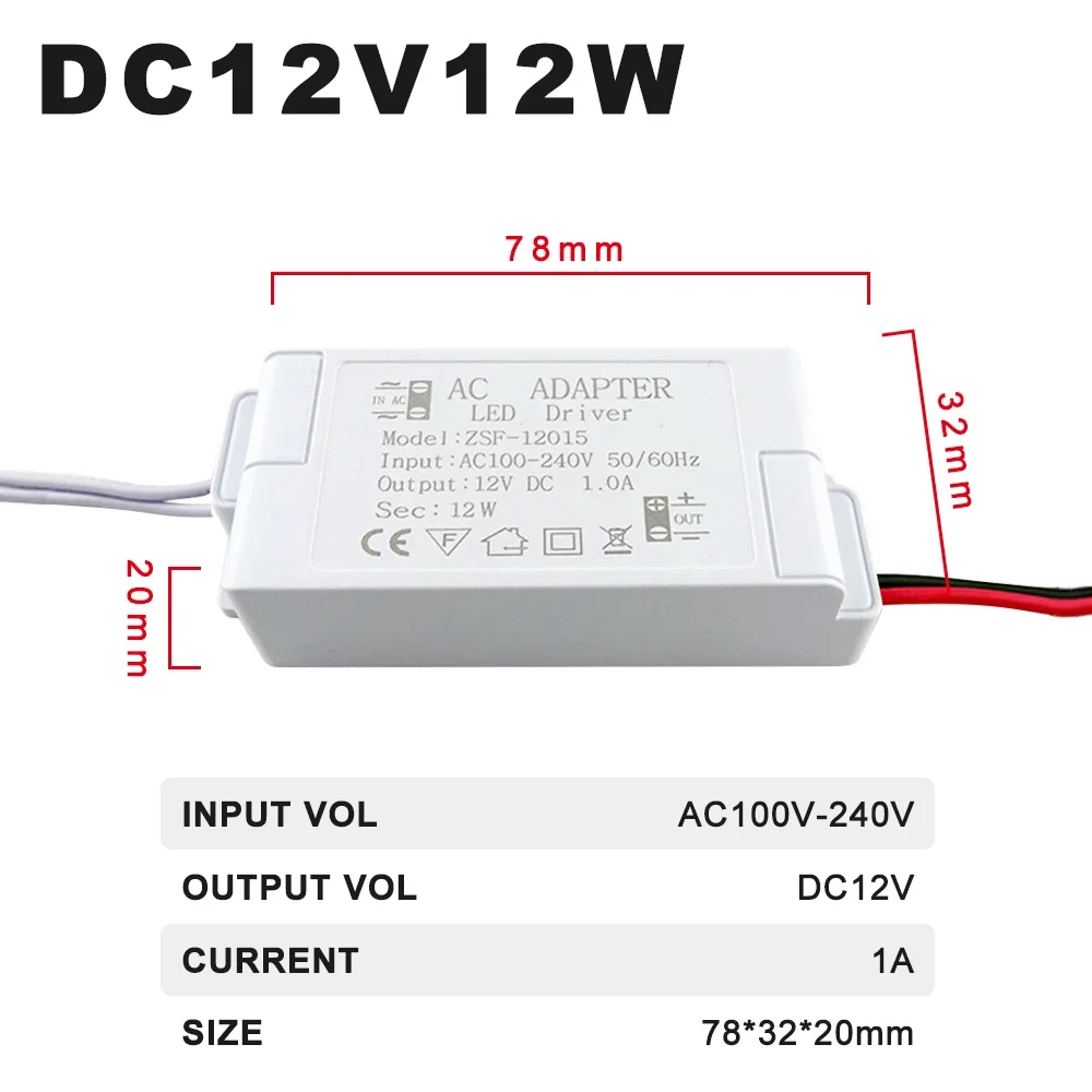 Output DC12V Constant Voltage LED Drivers 12W 18W 24W 36W LED Power Supplys For Low Power Cabinet Light G4 G5.3 LED Lamp Bead