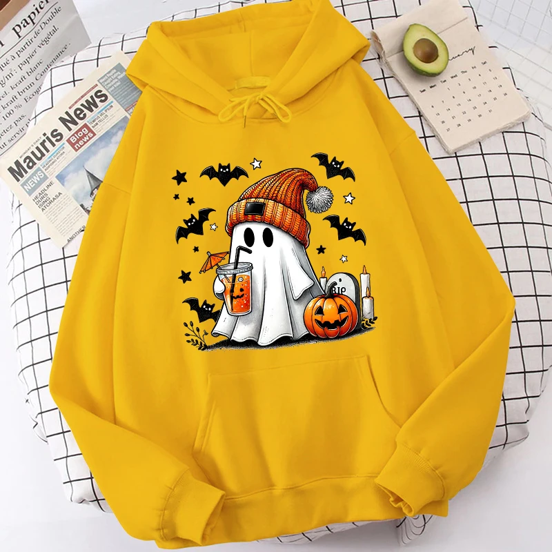 New Women's Sweatshirt Halloween Ghost Pumpkin Bat Print Round Neck Pullovers Ladies Autumn Winter Casual Halloween Sweatshirt