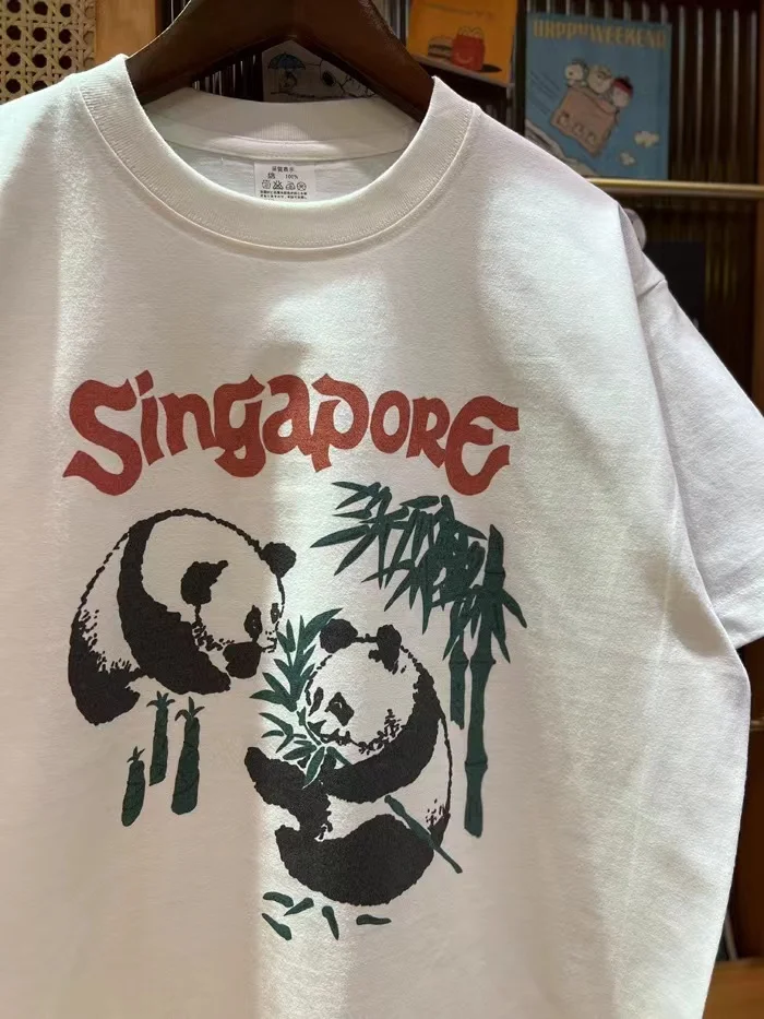 

Милый мультяшный футболка с пандой, свободного кроя, летний топ, молодежный стиль, хлопок, круглый вырез, повседневная одежда