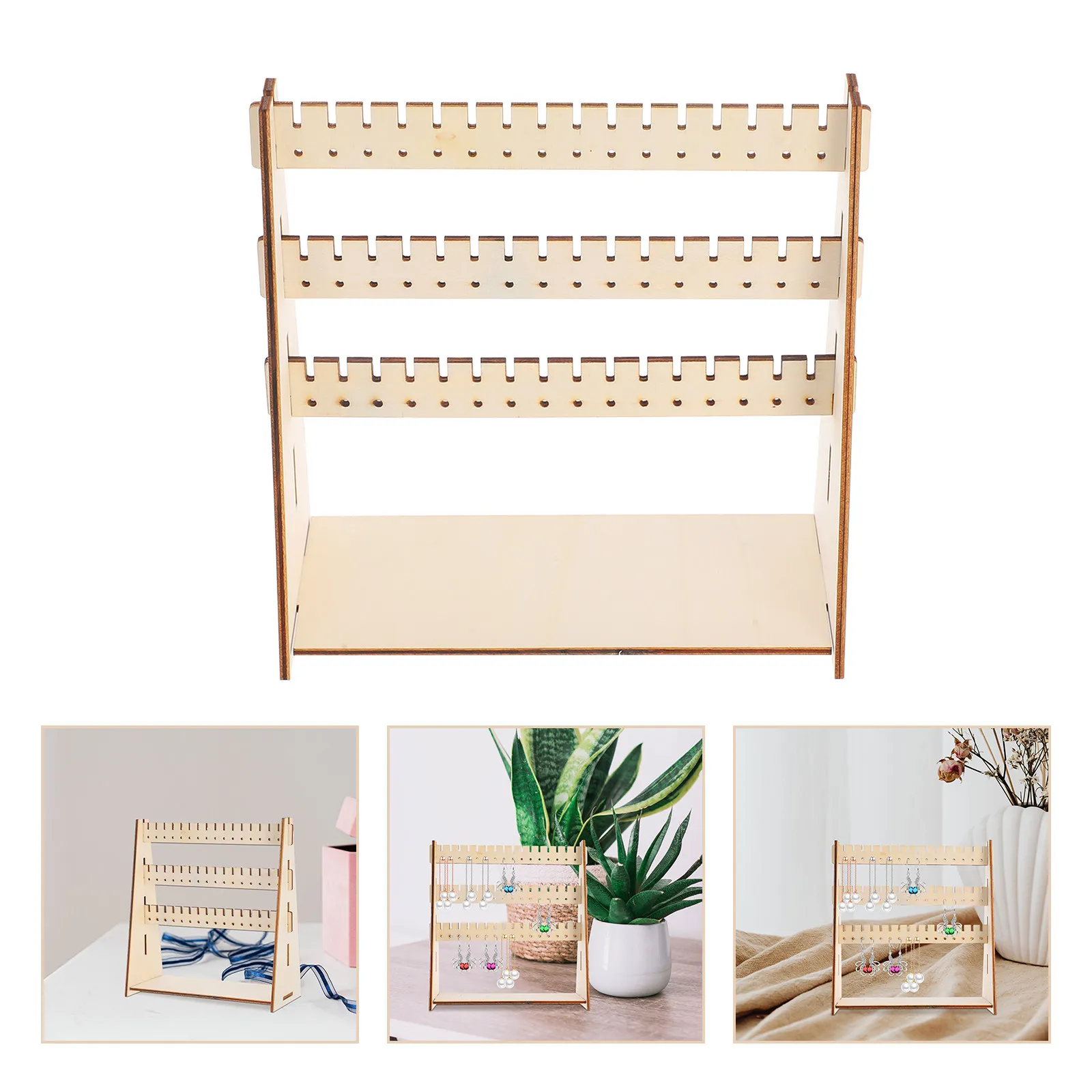 

Wood Jewelry Display Stand Multifunctional Earring Organizer Detachable Wooden Rack For Storage Exhibition Ornament