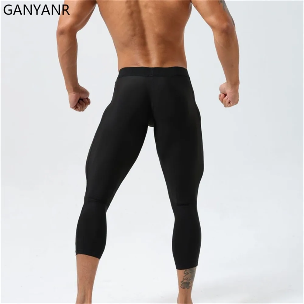 GANYANR Running Tights Men Fitness Training Track Compression Workout Gym Pants Long Trousers Leggging Joggings Sports Quick Dry