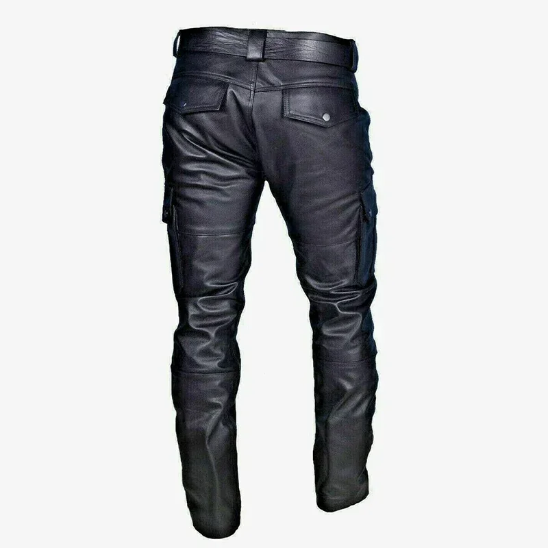 Pantalones pitillo de cuero PU Punk para hombre, pantalones ajustados de motocicleta brillantes de Color sólido de talla grande, pantalones sin cinturón, ropa