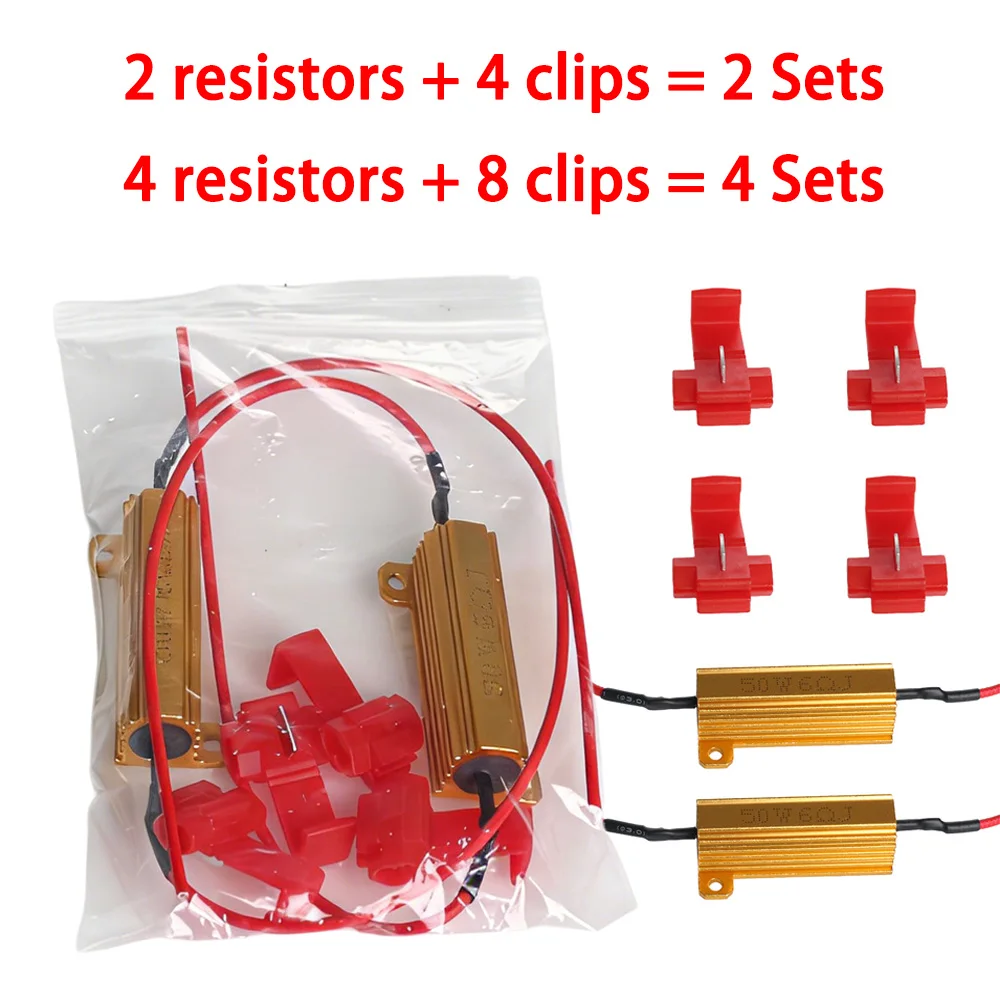 2/4Sets Load Resistor 25W 50W Car LED Decoder 6ohm 8ohm Aluminum Shell Power Wirewound Resistors for Car LED Turn Signal Lights