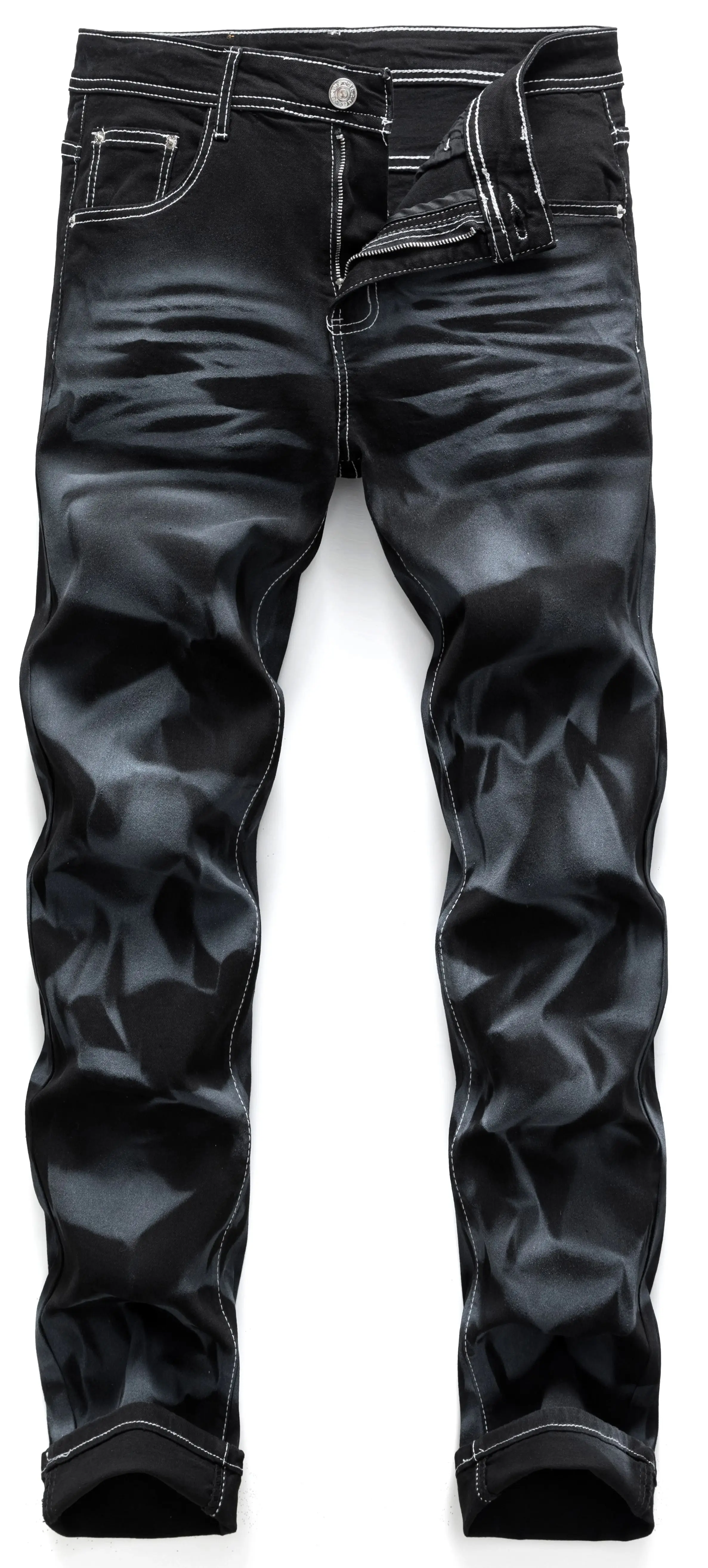 

Винтажные джинсы из выстиранного денима в серо-черном цвете, функциональный стиль, модные, свободного кроя для мужчин.