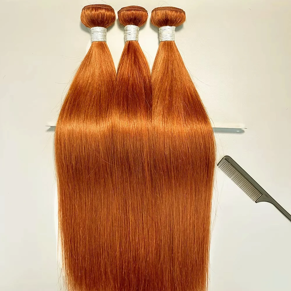100% Remy Hair #350 Orange Ginger Human Hair Bundles Brazilian Hair Weft 1/3/4 Bundles Orange Double Drawn Hair Extensions