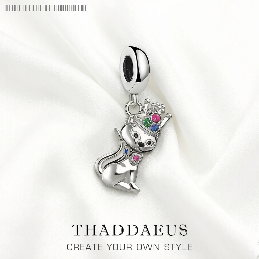 Magical Cat With Crown Dangle Charms Pendant Europe Accessories Jewelry Sterling 925 Silver Gift For Women