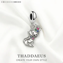 Magical Cat With Crown Dangle Charms Pendant Europe Accessories Jewelry Sterling 925 Silver Gift For Women