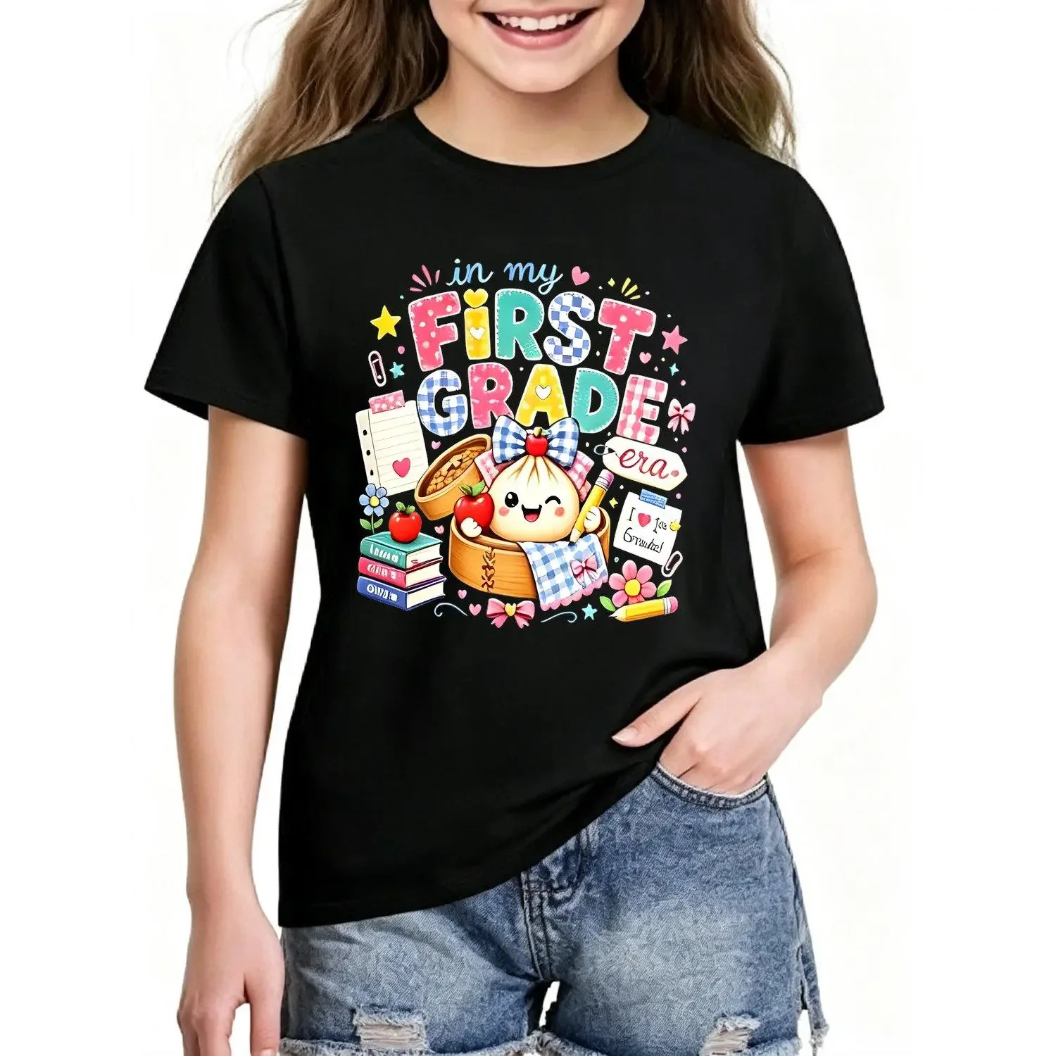 Girls T Shirts In My First Grade Era Cute Dumpling First Day of School Tee for Girls Youth Casual and Trendy Apparel