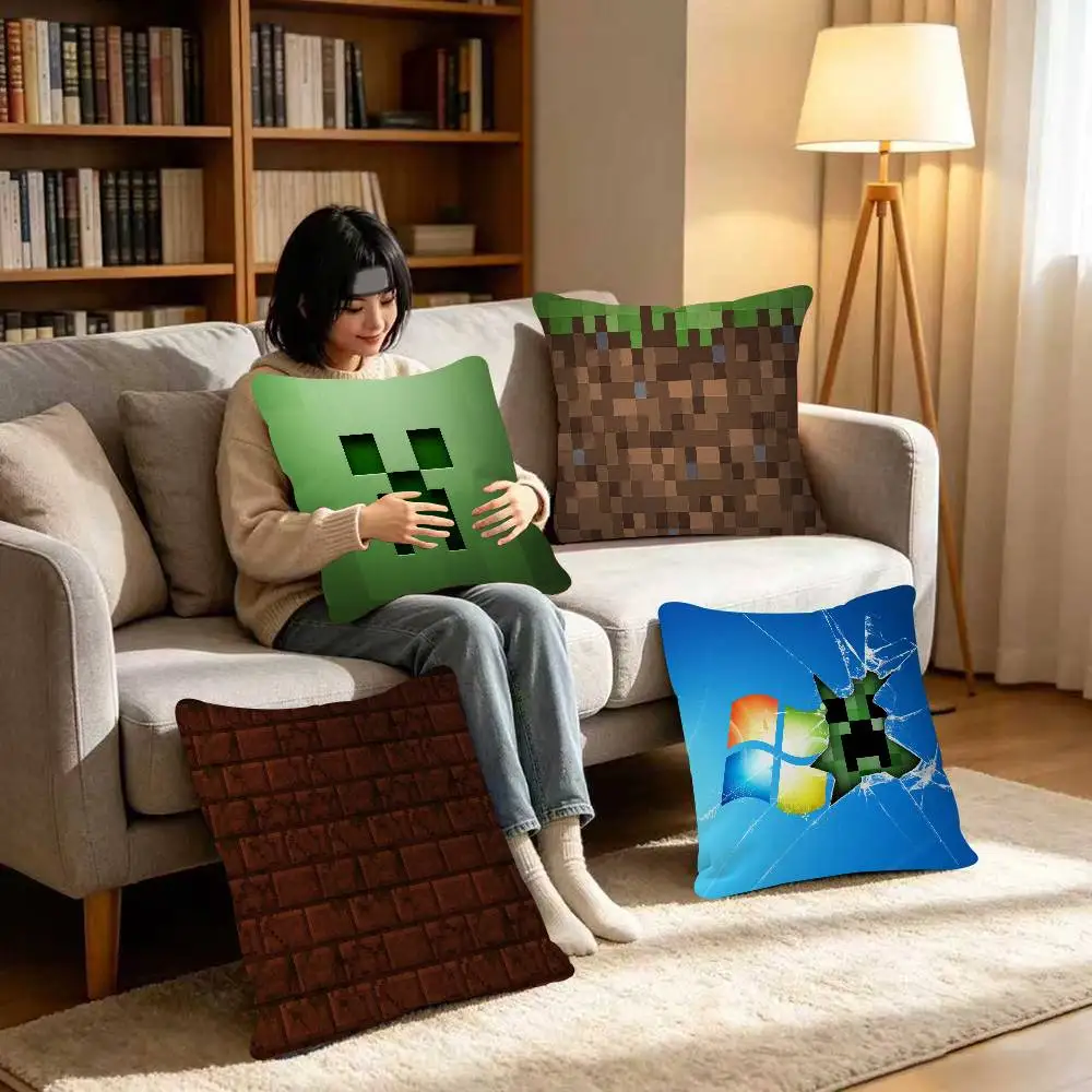 Funda de cojín para PC Game M-Minecraft, regalo, decoración para el hogar, oficina, dormitorio, sofá, coche, 45x45