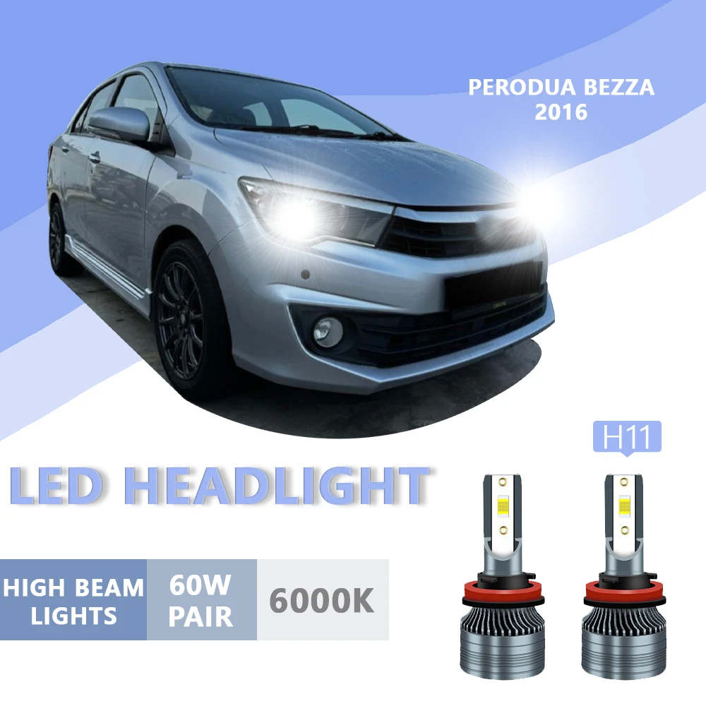 

2PCS FOR PERODUA Bezza 2016 6000k H11 Super Bright Hi/Lo Beam Headlamp Lampu LED Headlight Bulb White Light