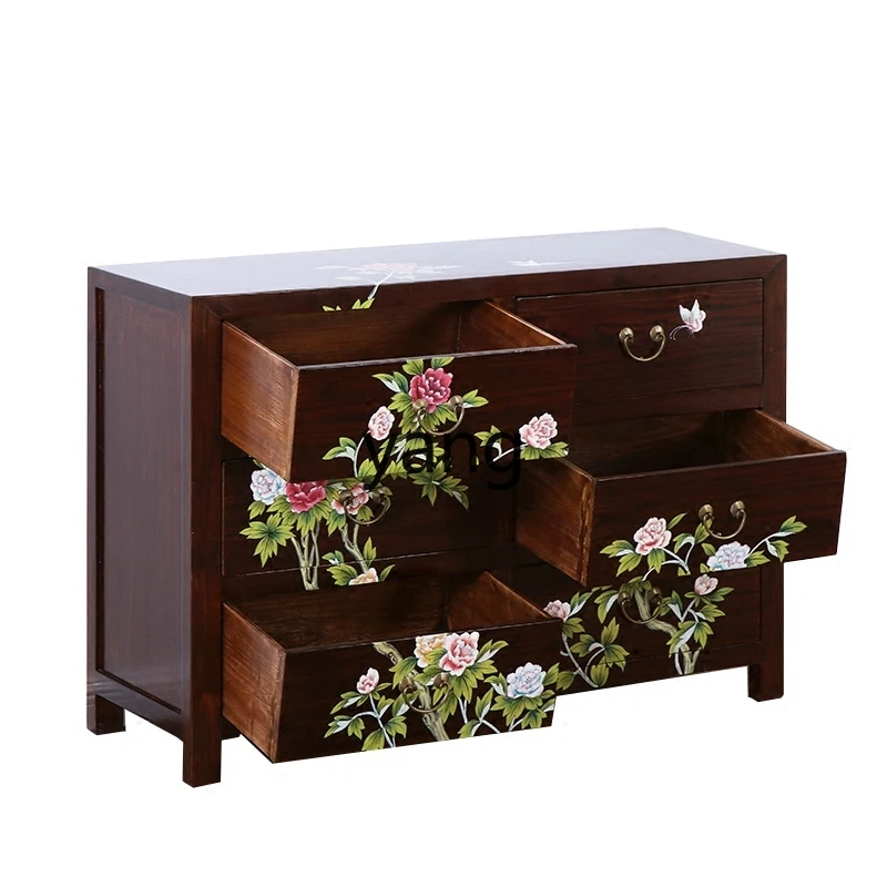 

LH new Chinese-style painted cabinet solid wood antique simple entrance foyer storage classical dining side cabinet