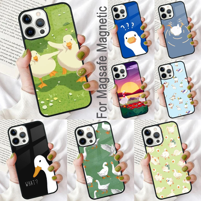 Cartoon Cute Goose Game Magnetic Soft Phone Case for iPhone 16 Promax 15 Pro 13 14 Plus 11 12 Mini MagSafe Coque