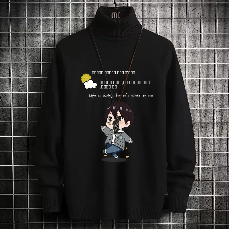 

Men's Thiened Fce Lined High Collar Knitwear Casual Long Sve Winter Sweater Trendy Student Wear Comfortable Top