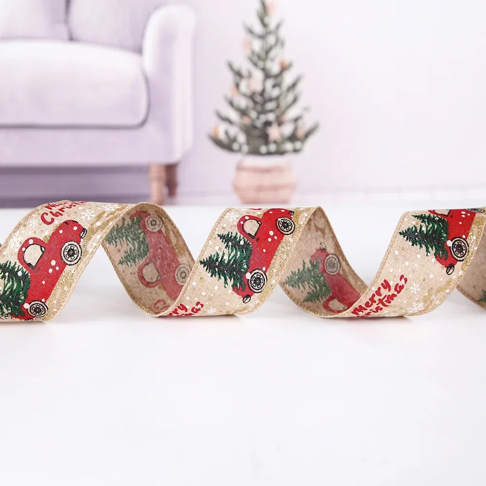 Christmas Ribbon Classic Wrapping Christmas Tree Ribbon Wreath Bows DIY Fabric Swirl Ribbon Burlap Xmas Gift Decoration