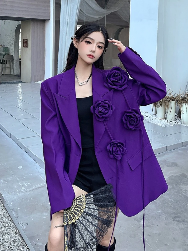 Missuoo 2026 سترة نسائية جديدة كبيرة الحجم على الموضة سترة ذات طية صدر السترة ثلاثية الأبعاد مزينة بالزهور ملابس خارجية عصرية أنيقة للنساء #1