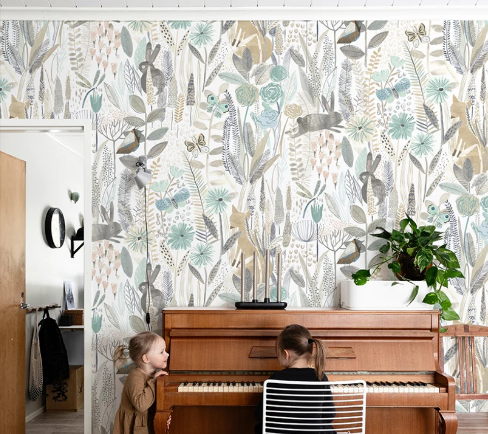 

Скандинавские обои, акварельные цветы, кролик, обои на заказ, фон для спальни, настенная роспись, детская комната, полный дом