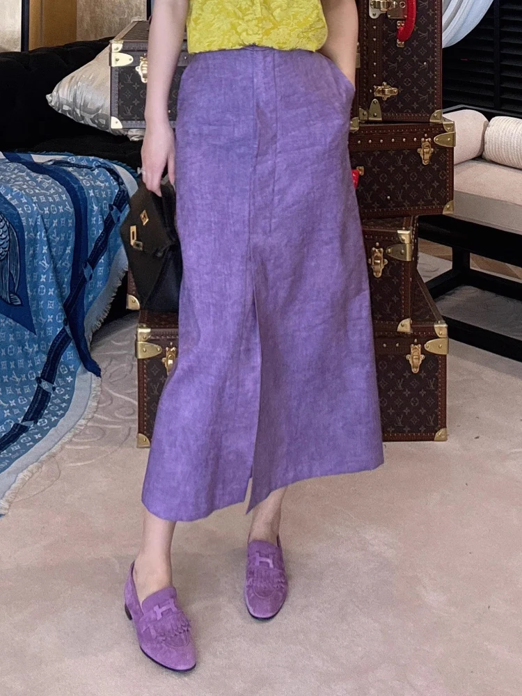 

Удобная однотонная фиолетовая юбка миди, стильная и универсальная женская одежда для повседневной носки, прямого кроя...