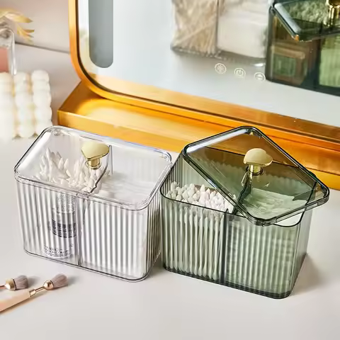 Cotonetes acrílicos organizador de cosméticos caixa de armazenamento desktop à prova de poeira remoção de maquiagem algodão batom cosméticos organização titular