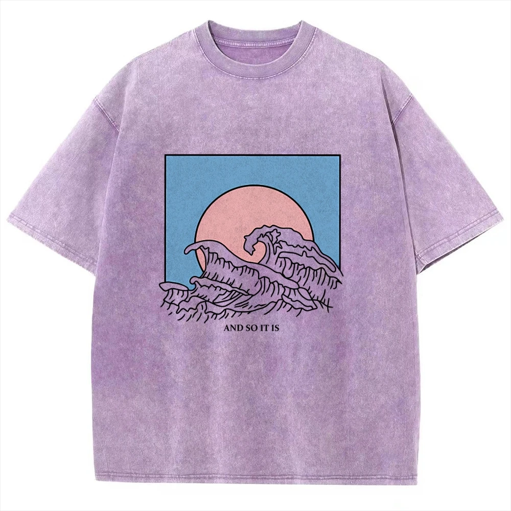 

And So It Is Japanese Wave Aesthetic Summer Tee Sunset Waves Shirt Women's Graphic Tees Ocean Wave Tumblr Style White Shirts