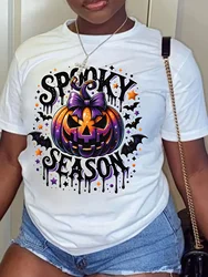 Large size printed Halloween T-shirt spring/summer casual short-sleeved crew neck top women's plus-size clothing