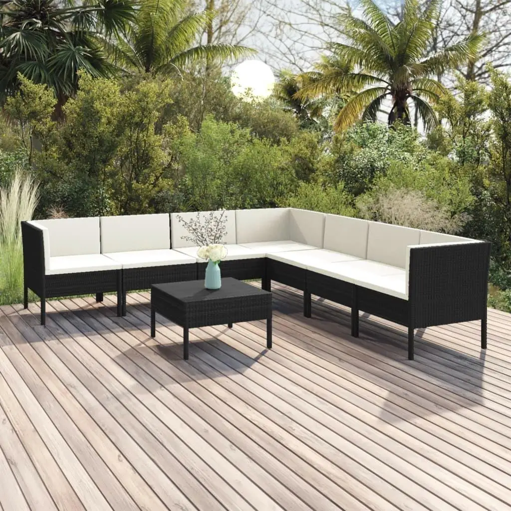 

8-Piece Black Poly Rattan Patio Lounge Set with Cushions - Outdoor Furniture for Garden & Backyard