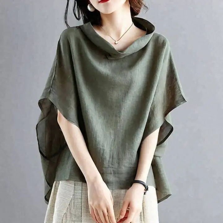 

2025 Новая корейская летняя одежда, топ с рукавами «летучая мышь» и распашным воротником