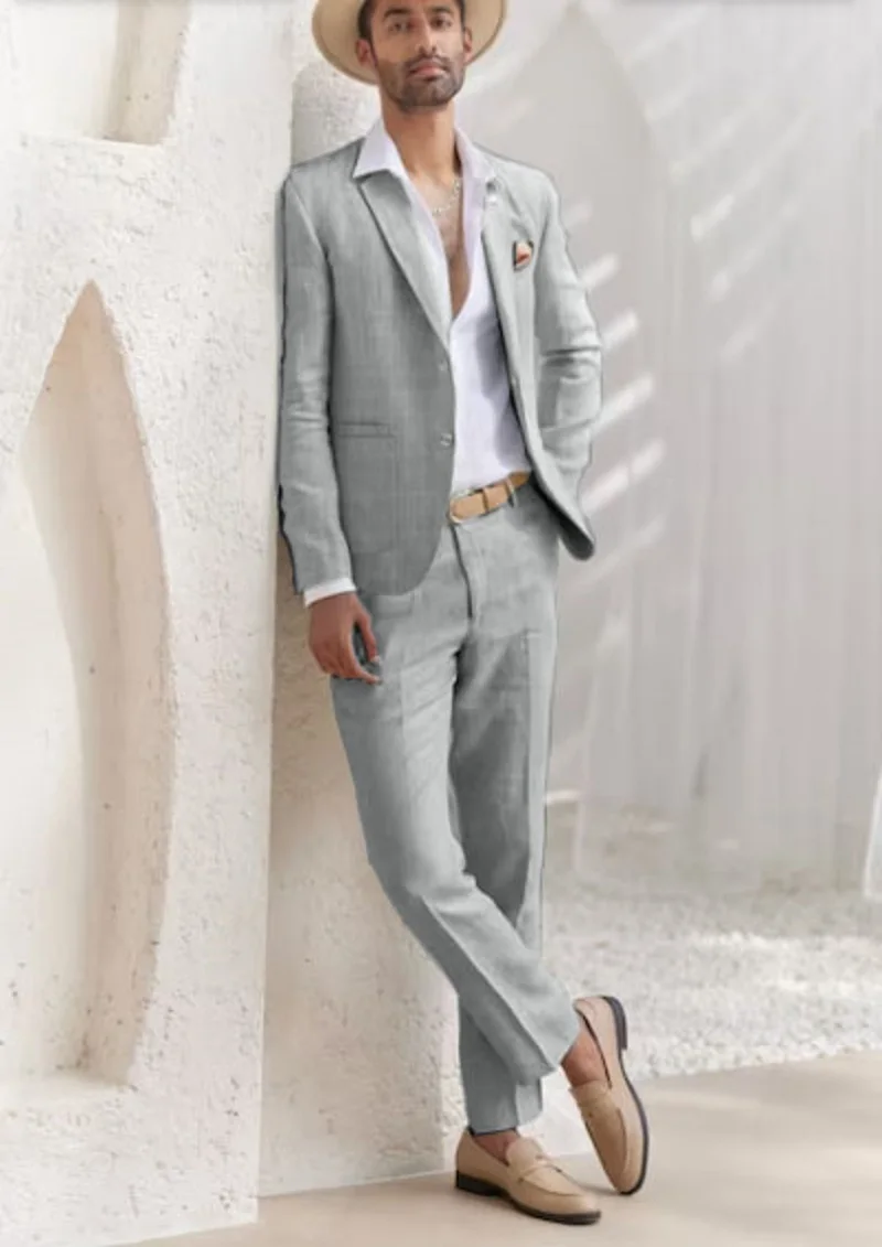 Linen Blazer and Trousers Men's Suit Single Breasted Micro Stretch Elegant Suits for Men Suits High Quality 2024 Costumes Male