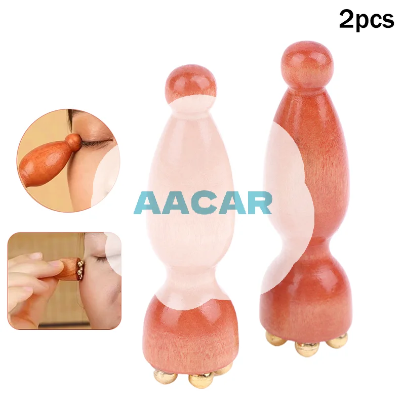 

2Pcs Handheld Lotus Seedpod Beauty Professional Alloy Rosewood Facial GuaSha Tool Eye Relaxation Spot Meridians Acupoint Massage