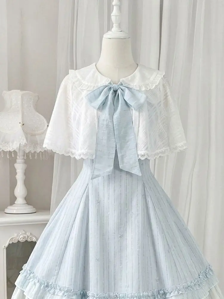 Sweet Elegant Japanese Kawaii Lolita Mini Dress Women Peter Pan Collar Capelet Bow Lace Ruffle Hem Slim Party Chic Outfit 2026