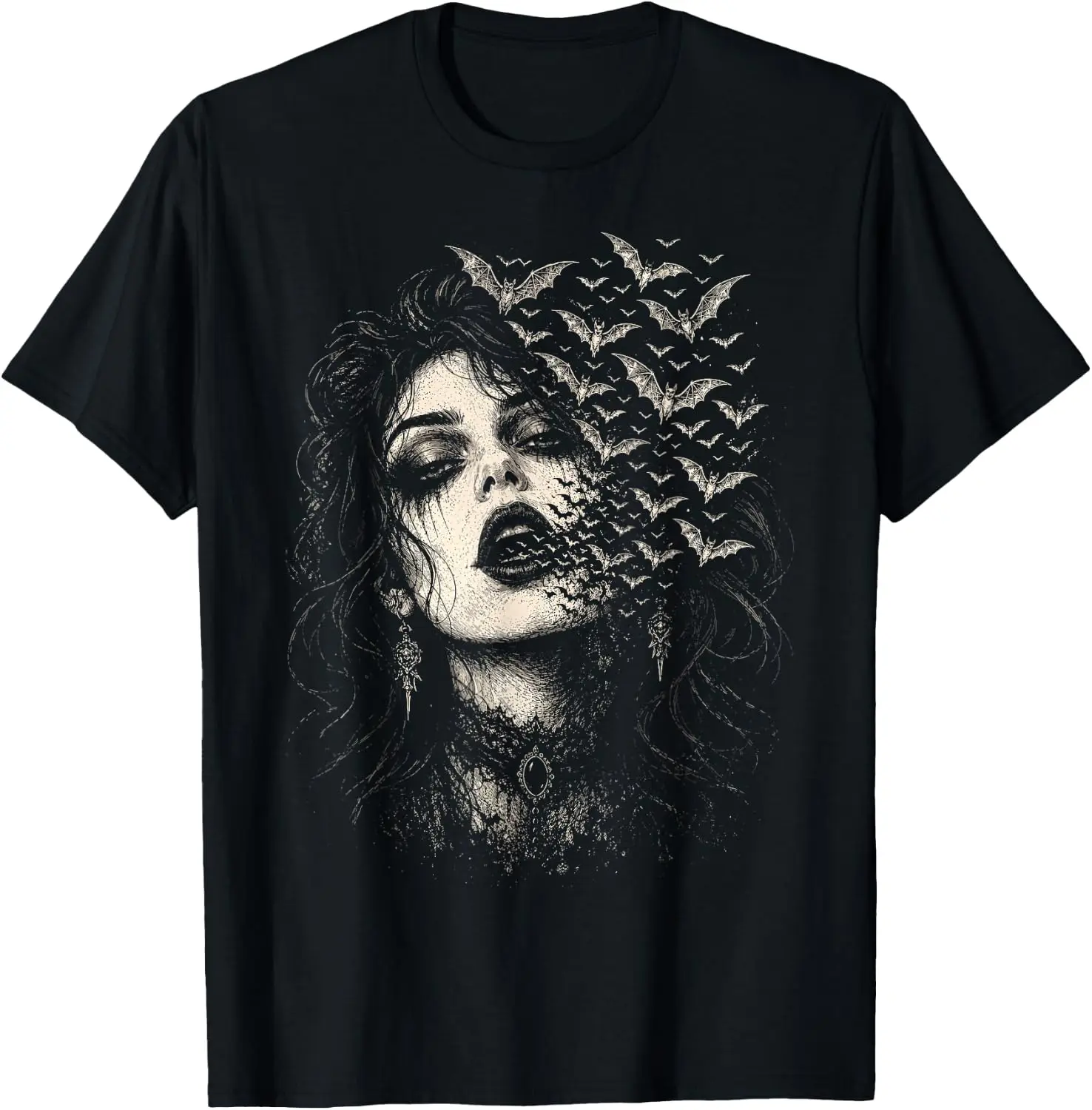 Vintage Horror Aesthetic Halloween Feminine Goth T-Shirt Unisex Holiday Theme Graphic Print T‑Shirt Halloween Christmas Thanksgiving Festive Party Short Sleeve Cotton Tee Tops Men Women.