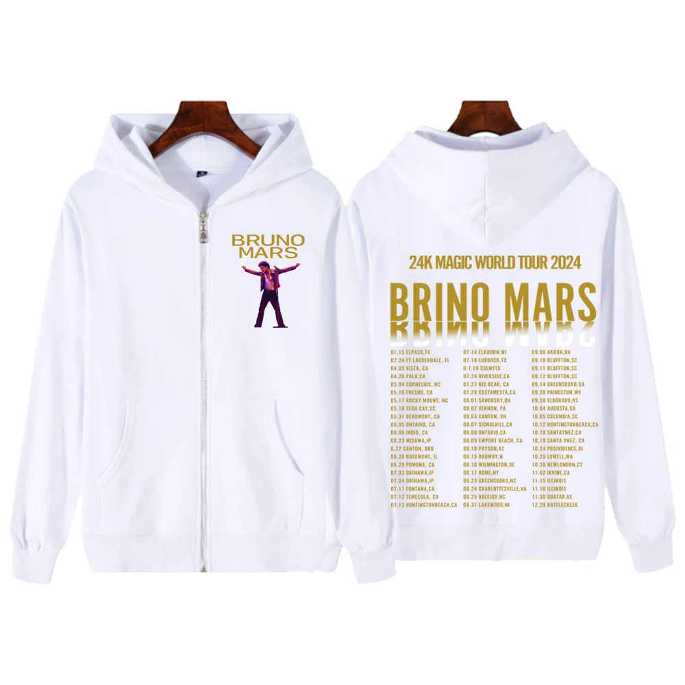 Bruno Mars 24K MAGIC WORLD TOUR 2024 Zip Up felpa con cappuccio Zipper Y2K Coat Gift Drop