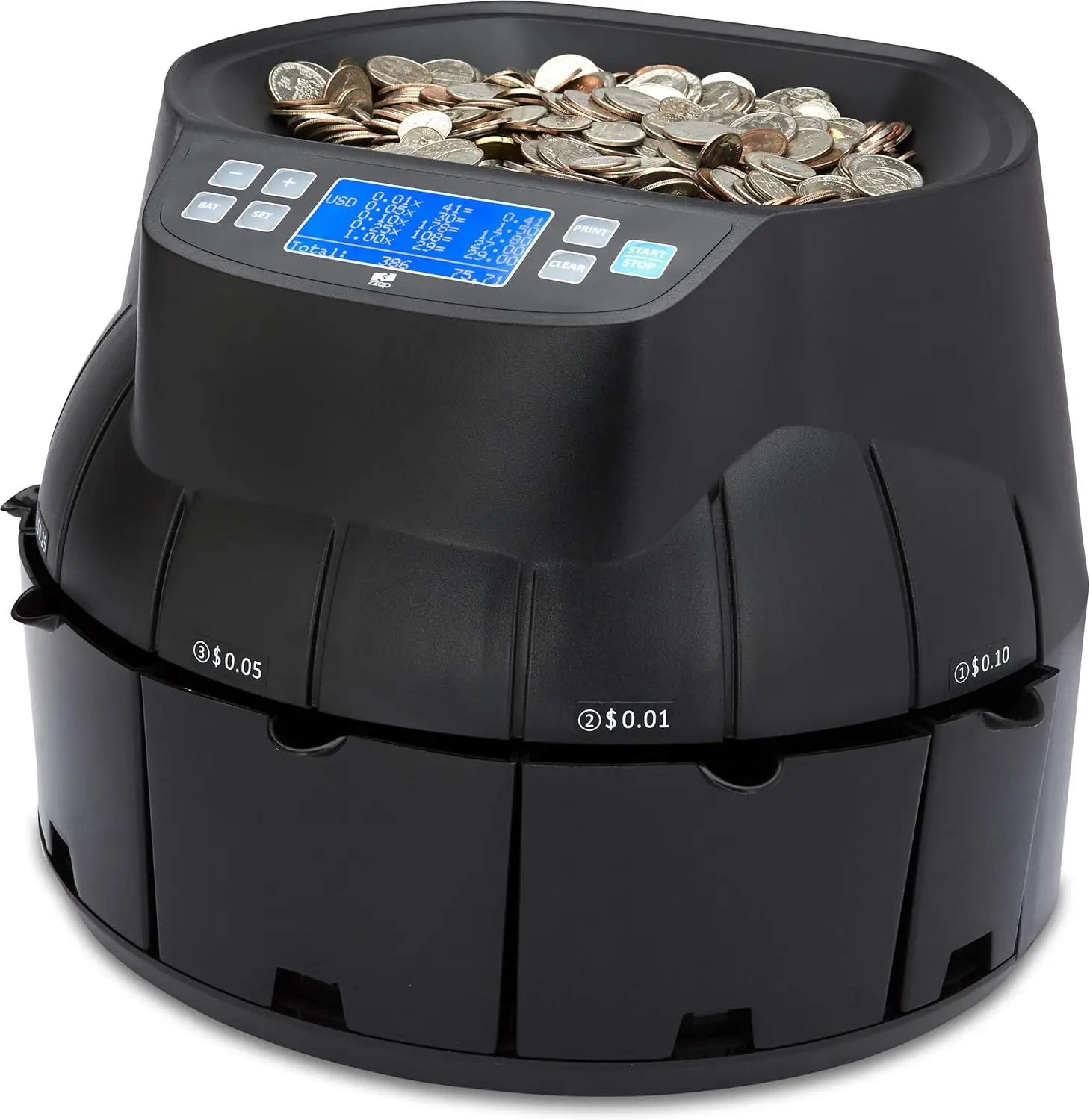 

Coin Counter Sorter Roller Machine - 345 Coins/min, 2300-Coin Hopper, Batch Counting, LCD Display