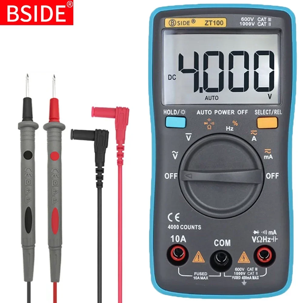 Digital Multimeter ZT100 4000 counts DC/AC Voltage Current Capacitance Hz Diode Ohm tester Ammeter Voltmeter Backlight