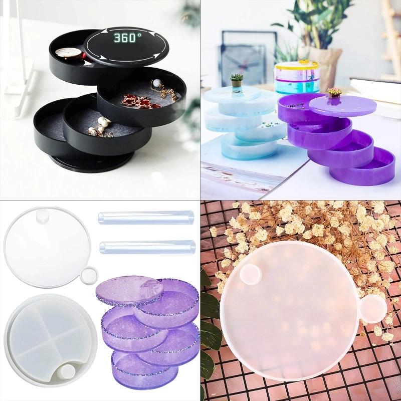 Y1UB 1 Set Necklace Box Silicone Mold DIY Multi-Layer Rotating Jewelry Tray