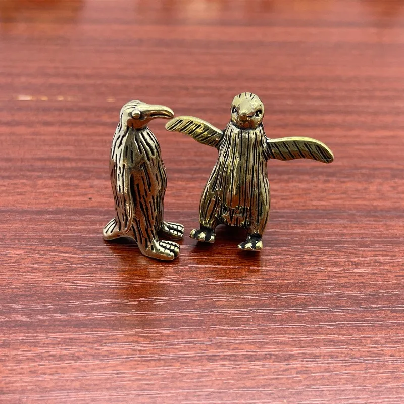 Funny Brass Standing Little Penguin Statue Desktop Decorative Trinkets Creativity Marine Animal Cute Craft Collection Children