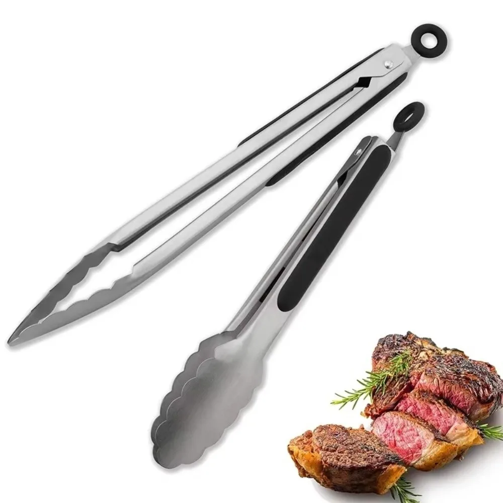 

Portable Stainless Steel Barbecue Tongs Lengthened Non-Slip Food Tongs Multifunctional Thickened Bread Tongs Kitchen Gadgets